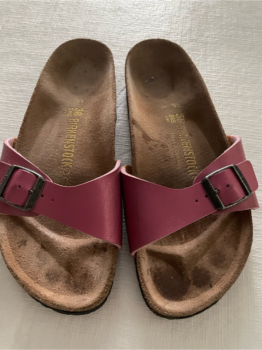 Birkenstock Madrid Women's Single Buckle Slide Sandals in Dark Pink